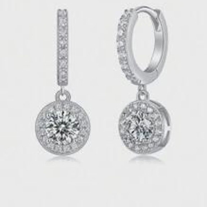 Round Cut Dangle Drop <b>Earrings</b> for Women New Fashion Luxury Crystal Moissanite 925 Sterling Silver Halo Diamond <b>Earrings</b> - Product Image 1