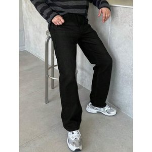 Jean en denim noir coupe droite style vintage rétro, écologique, respirant, streetwear, bas de tenue tendance, 100% coton, taille 26-40 - Product Image 4