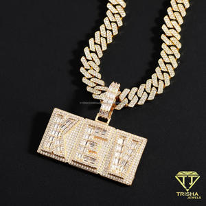 Luxury Moissanite Diamond Rectangular <b>Block</b> Pendant With Detailed <b>Letter</b> Design Baguette Style Sparkling Stone Coverage - Product Image 1