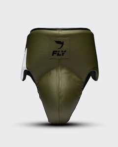 อุปกรณ์ป้องกันอวัยวะเพศชายสำหรับชกมวย สีน้ำเงิน-ขาว ยี่ห้อ Fly รุ่นใหม่ ทำจากหนังแท้ สำหรับฝึกซ้อมและแข่งขันมวยไทย อุปกรณ์ป้องกันสำหรับกีฬา - Product Image 3