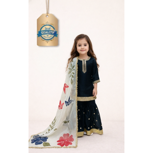 Ensemble Sharara en soie GMY ethnique élégant pour filles, haut entièrement cousu avec dupatta, imprimé numérique, bordure en dentelle d'organza, traditionnel pour enfants - Product Image 5