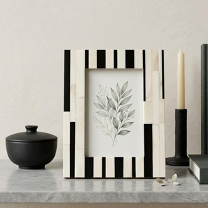 HANDICRAFTS ZONE Handmade Bone Inlay Vertical Classical Photo <b>Frame</b> Tabletop Wall Mount Lightweight Elegant Modern <b>Black</b> Beige - Product Image 2