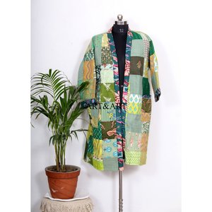 Nuevo Kimono Vintage de Seda con Parches Kantha, Bata Reciclada con Cinturón, Ropa de Dormir para Mujer - Product Image 3