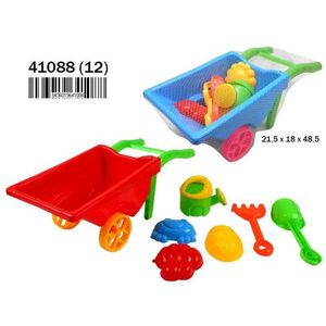 Set di 6 giocattoli da spiaggia Red Wheelbarrow con pala, rastrello e stampo per bambini, per giocare all'aperto - Product Image 1