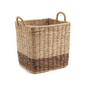 Grand panier de rangement écologique en jonc de mer, conçu pour organiser les couvertures, les serviettes, les jouets et les essentiels quotidiens de la maison - Product Image 4