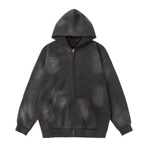 2026 Veste à capuche zippée intégrale pour homme, tendance, unie, délavée soleil et effet délavé à l'acide - Product Image 1