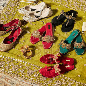 Handcrafted <b>Blended</b> Comfort Traditional Satin & Diamond Upper Printed Genuine Leather Outsole Anti-Slippery Women's Slides - Product Image 4