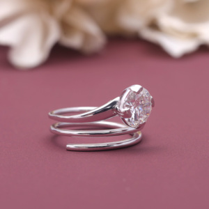 IGI Certified Lab Grown Round Diamond Spiral <b>Wrap</b> Ring 18K White / Rose And Yellow Gold Modern Solitaire Engagement Ring - Product Image 5