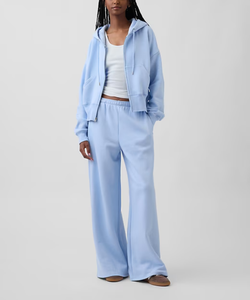 Wholesale Sets for Women Custom 100% Cotton Long Sleeve Full <b>Zip</b> Hoodie Oversized Loose Fit Drawstring Wide Leg Pants OEM Made - Product Image 2