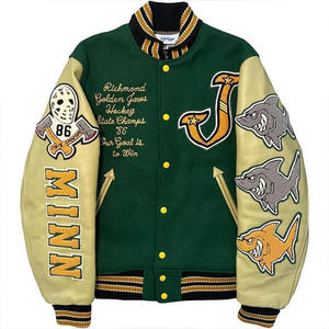 Chaqueta Universitaria Unisex Verde de Algodón con Parches Bordados Diseño Cross Country 1982 1983 1984 Vintage Letterman Cortavientos - Product Image 1