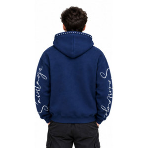 Saintage Men's <b>Navy</b> Blue Zip-Up Hoodie Regular Fit Printed Pocket Design Casual Hooded <b>Sweatshirt</b> Winter Moisture-Wicking 100% - Product Image 3