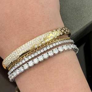 Dome <b>Bangle</b> Bracelets 14K 18K <b>Solid</b> <b>Gold</b> Round Lab Grown Diamond Pave Set Puffy Cuff Luxury Statement Fine Jewelry Factory Price - Product Image 2
