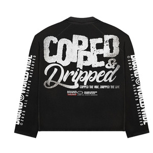 Men's Black <b>Long</b> <b>Sleeve</b> <b>T</b>-<b>Shirt</b> Coped & Dripped Print Streetwear Jersey Cotton O-Neck Regular Fit - Product Image 1