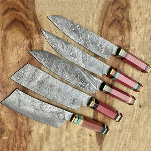 5-Piece Damascus Steel <b>Knife</b> <b>Set</b> with Wood Handles up 5.9in Blade Length Ambidextrous Design Straight Edge <b>Sharp</b> Polished Finish - Product Image 3
