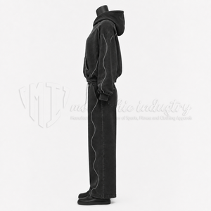 Ensemble de survêtement unisexe noir, sweat-shirt à capuche, pantalon large, streetwear décontracté, manches longues, couleur unie, fermeture à cordon - Product Image 5
