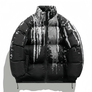 Veste matelassée unisexe blanche unie, col montant, fermeture éclair, coupe-vent, vêtement d'hiver décontracté, rembourrage standard en fibres de polyester - Product Image 2