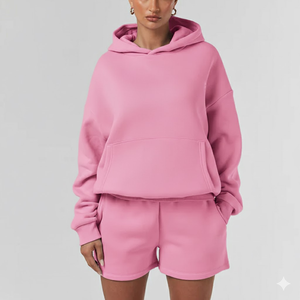 Ensemble décontracté pour femme, nouveau design, pull à capuche uni à manches longues et short léger, collection hiver 2026, à prix bas et faible MOQ - Product Image 3