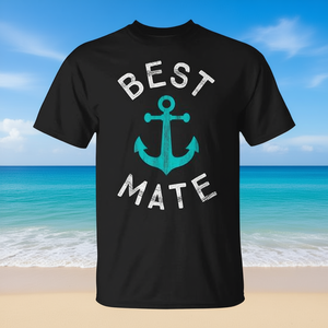 Camiseta Best Mate con diseño de ancla náutica, unisex, cuello redondo, manga corta, regalo de boda - Product Image 3