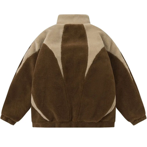 Factory Wholesale <b>Patchwork</b> Fluffy Fleece <b>Jacket</b> Custom Colorblock <b>Patchwork</b> Stand Collar Baggy Sherpa Fleece Hoodies for Winter - Product Image 3