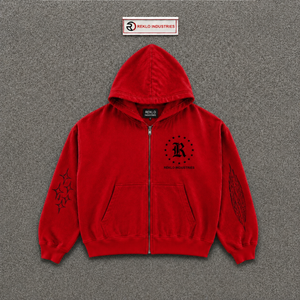 เสื้อฮู้ดดี้โอเวอร์ไซส์สีแดงสำหรับผู้ชาย สไตล์สตรีทแวร์ลำลอง ผ้าหนานุ่ม พิมพ์ลายโลโก้ด้านหน้า สไตล์ลำลองสำหรับฤดูใบไม้ร่วง ผ้าฝ้ายเฟรนช์เทอร์รี่ - Product Image 5