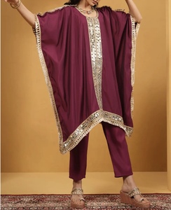 Women's Ethnic Indian/Pakistani Style <b>Kaftan</b> Set with Batwing Sleeves Regular Fit Polyester Material for Party & Wedding Wear - Product Image 4