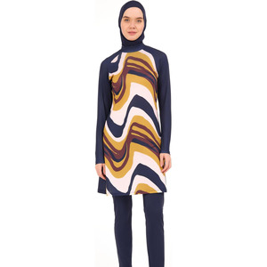 Muslim Swimwear New Women Modest Long Sleeves Sport Swimsuit High Cut <b>Print</b> Front Logo Spandex/Polyester <b>Islamic</b> Beach Burkinis - Product Image 2