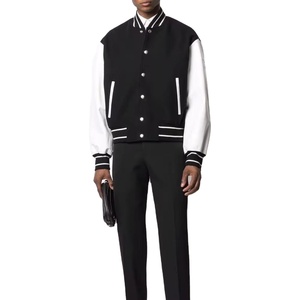 <b>Men</b> Letterman Baseball School Team Varsity Jacket Black Wool Real Leather Sleeves Stand Waterproof Breathable Windproof 2026 - Product Image 1