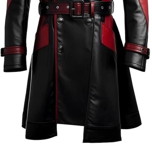 Red <b>Black</b> Gothic PU Leather Trench <b>Coat</b> <b>Men's</b> Costume Jacket Victorian Halloween Cosplay Outerwear - Product Image 3