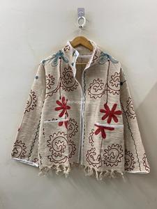 Veste Bohème en Coton Brodé à Col Mandarin, Manches Longues, Fermeture Éclair, Motif Floral, Manches Chauve-Souris, Vêtement d'Extérieur pour Femme - Product Image 3