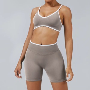 Custom Wholesale Womens Solid <b>Shapewear</b> Yoga Set Front Logo Scrunch Butt Shorts 2 Piece Gym Fitness Activewear - Product Image 5