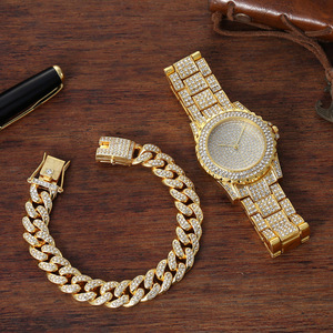 Reloj de Moda 8438 para Mujer, Reloj de Acero Inoxidable con Diamantes y Brazalete de Cadena Cubana, Conjunto de Joyería para Mujer - Product Image 6