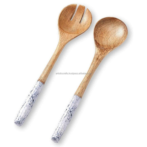 Juego de utensilios para ensalada de madera de acacia de gran venta, mango largo de mármol, ecológico, apto para lavavajillas, utensilios de madera para servir de ARTISTIC CRAFTS - Product Image 4