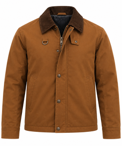 Custom <b>Mens</b> Brown Canvas Waterproof Windproof Winter Work <b>Jacket</b> <b>Corduroy</b> Collar Utility Coat Snap Placket Zip Closure D-Ring - Product Image 1