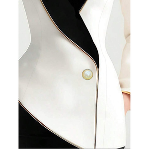 Blazer de Diseño Asimétrico con Solapa en Contraste para Mujer, Chaqueta Formal Elegante de Corte Entallado - Product Image 2