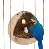 Nichoir pour oiseaux en coquille de noix de coco, rond, en bois naturel, cage suspendue pour perroquets, utilisation intérieure/extérieure, toutes saisons, style simple