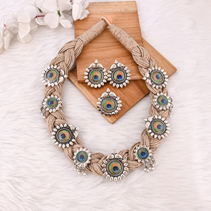 Handmade Jute Thread <b>Necklace</b> with <b>Ring</b> & Earring Set Boho Eco-Friendly Layered Statement Fashion Jewelry for Women - Product Image 1