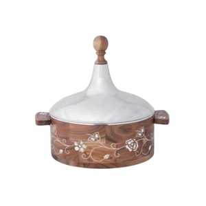 mosaic belt wooden bowl hammered silver lid chapati container wood roti box handcrafted food warmer premium hotcase luxury <b>table</b> - Product Image 4
