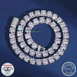 Collier tennis en moissanite, taille brillant rond, argent sterling S925, plaqué or 18 carats, plaqué rhodium, bijoux de luxe unisexe - Product Image 1