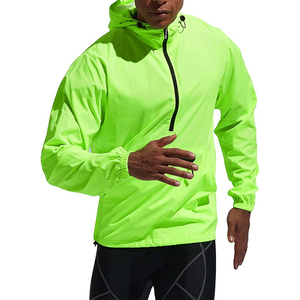 Men's Lightweight Waterproof <b>Running</b> <b>Jacket</b> <b>Reflective</b> Colour Breathable Quarter Zipper Pocket With Adjustable Drawstring - Product Image 1