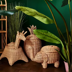 Premium Elephant Shape Rattan Toy <b>Storage</b> Basket Children Room Bedroom Furniture Woven Animal <b>Chest</b> Box With Lid Wholesale - Product Image 3