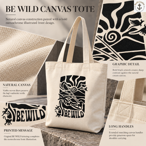 กระเป๋าผ้าแคนวาสพิมพ์ลาย Be Wild พร้อมหูหิ้วยาว |   ถุงช้อปปิ้งครีมเนื้อเนียนแบบธรรมชาติ พร้อมลายกราฟิกสีดำ สำหรับใช้พกพาในชีวิตประจำวัน - Product Image 5