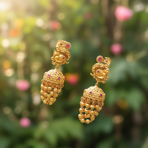 24K Gold Plated Pearl Drop Jhumka Earrings-Ethnic Religious Trendy Party Jewelry - Product Image 2