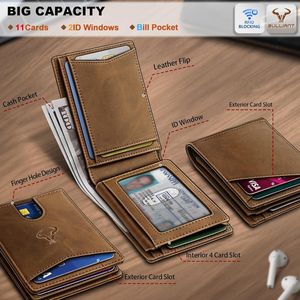 Men's Slim Leather <b>Wallet</b> with 11 Slots & <b>RFID</b> Blocking Front Pocket Card Holder Gift for Men - Product Image 3