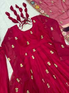 Robe Longue Anarkali Designer Salwar Kameez Indienne Pakistanaise Traditionnelle pour Femme, Tenue de Fête, Longueur Midi, Séchage Rapide, Protection Solaire - Product Image 6