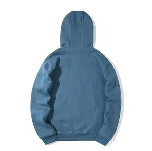 Sweat-shirt à capuche bleu pour homme, coupe classique, couleur unie, en molleton de coton, décontracté, pour l'automne, avec poche - Product Image 3