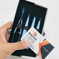 Pince à épiler professionnelle en acier inoxydable bleu ciel pour sourcils, à pointe inclinée, avec ciseaux d'épilation, ensemble Beautivia pour une beauté durable