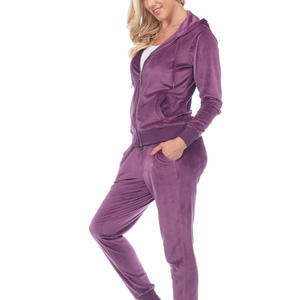 Y2K Women's Winter Short 2 Piece Set Velvet Sweat Suit Zipper Hoodies Pants Custom Logo Cotton Rhinestone <b>Velour</b> <b>Tracksuit</b> - Product Image 5