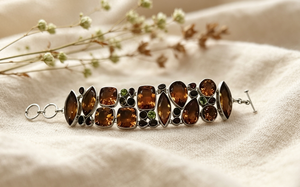 Geometric 925 <b>Silver</b> <b>Cuff</b> <b>Bracelet</b> With Topaz Stones Bezel Set Vintage Style Women's Jewelry - Product Image 2