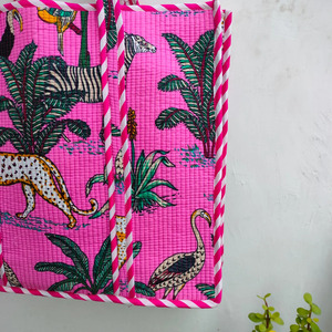 Bolso Tote de Algodón Acolchado Hecho a Mano con Cierre de Cremallera con Estampado de Leopardo Vibrante, Bolso de Hombro Espacioso para Viaje para Mujer - Product Image 3