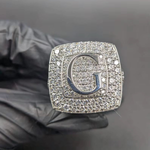 Luxury Moissanite Letter G <b>Ring</b> Iced Out <b>Initial</b> <b>Ring</b> Square Statement <b>Ring</b> Silver Tone Hip Hop Style Jewelry Gift - Product Image 1